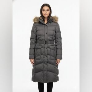 Moda International Charcoal Puffer Coat with Fur Hood